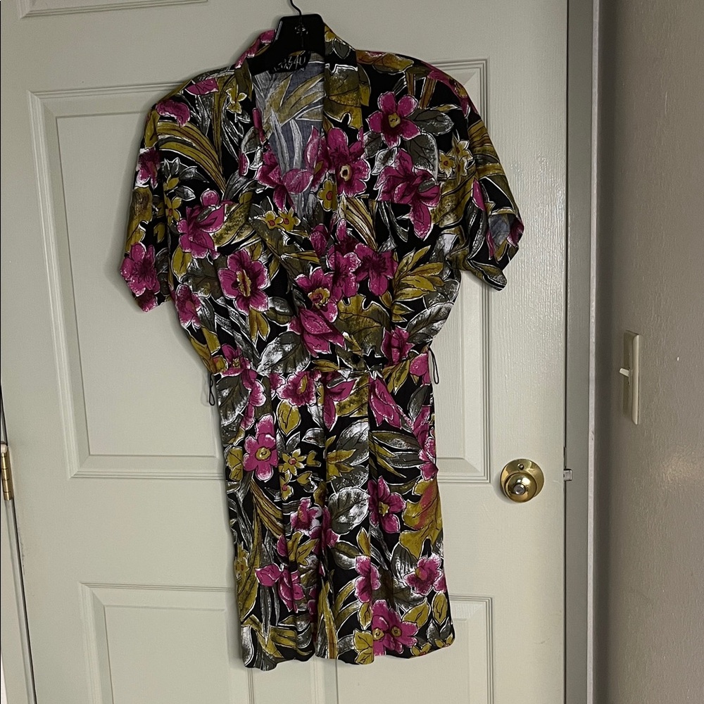 Rare Vintage Retro Floral Black and Pink Jumpsuit